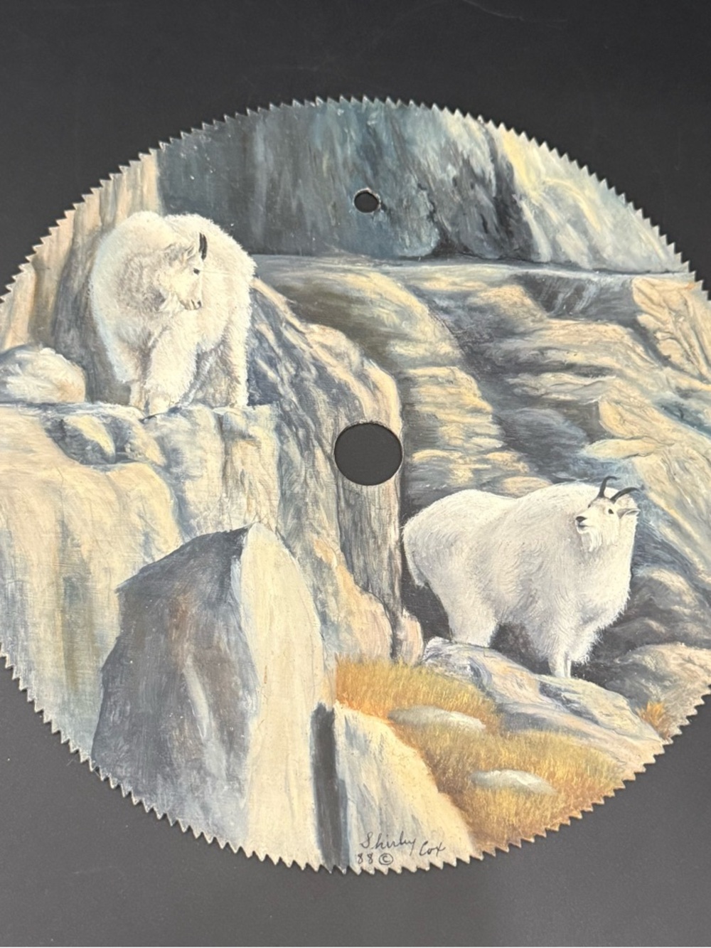 Vintage Hand Painted by Shirley Cox Mountain Goats Acrylic Painting on Saw Blade - Picture 3 of 11